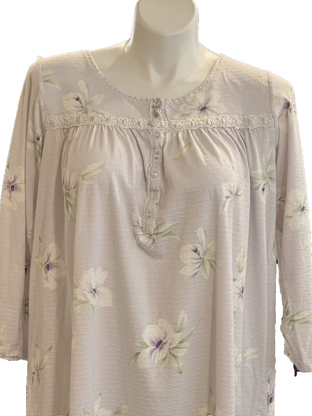 Aria Collection Flannel Nightgown Purple Floral Scoop Neck Buttons Size Large